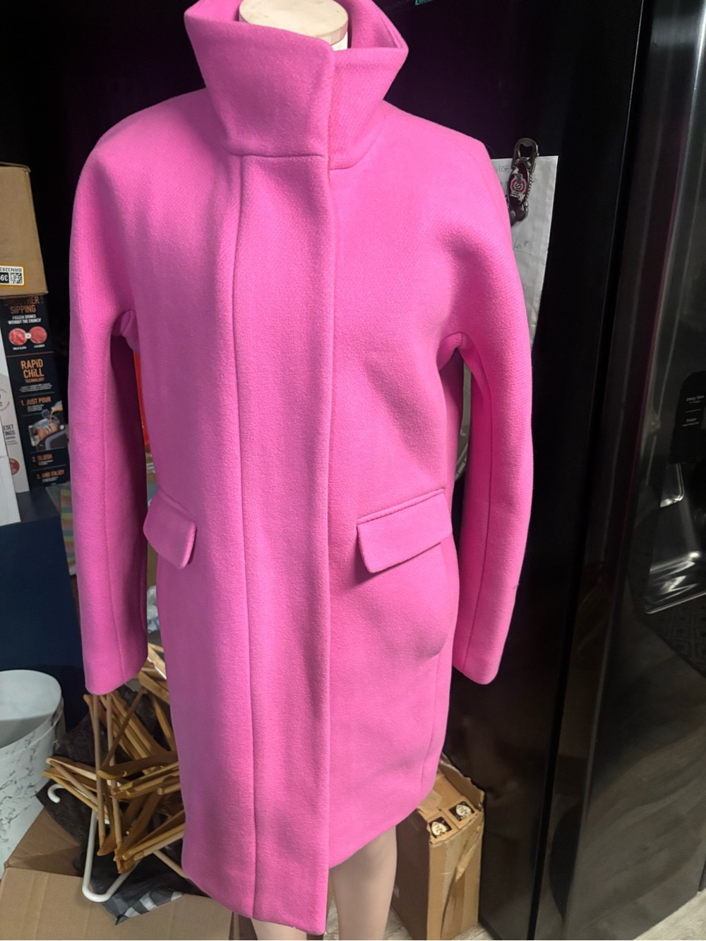 J. Crew Hot Pink Stand-Collar Trench Coat